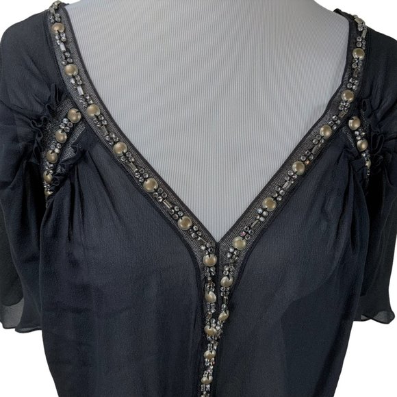 New Roberto Cavalli Black Beaded Silk Chiffon Cocktail Top Evening IT38 Tunic - Picture 2 of 12